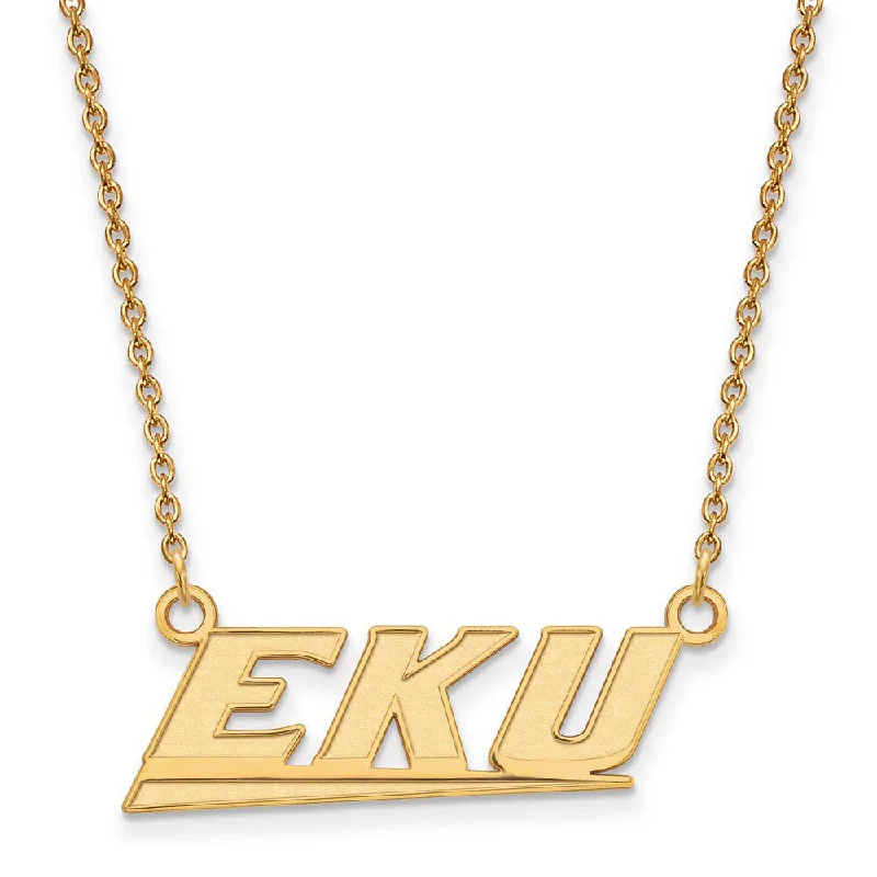 Ladies necklaces modern chains -14k Gold Plated Silver Eastern Kentucky U Small Pendant Necklace