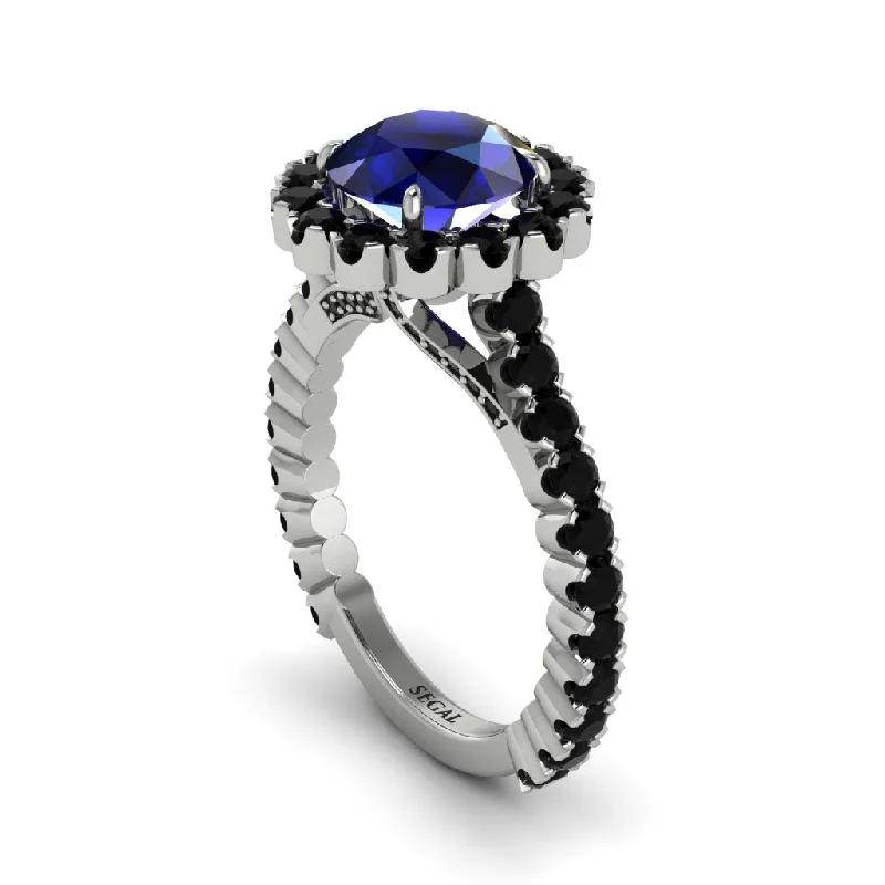 engagement-silver-unique-ring-Round Cut Sapphire Timeless Splendor Engagement Ring - Jazlyn No. 45