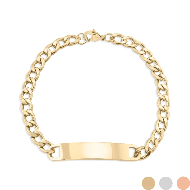 Ladies bracelets satin sheen -18K Gold PVD Stainless Steel Blank ID Curved Bar Bracelet / BRJ9044