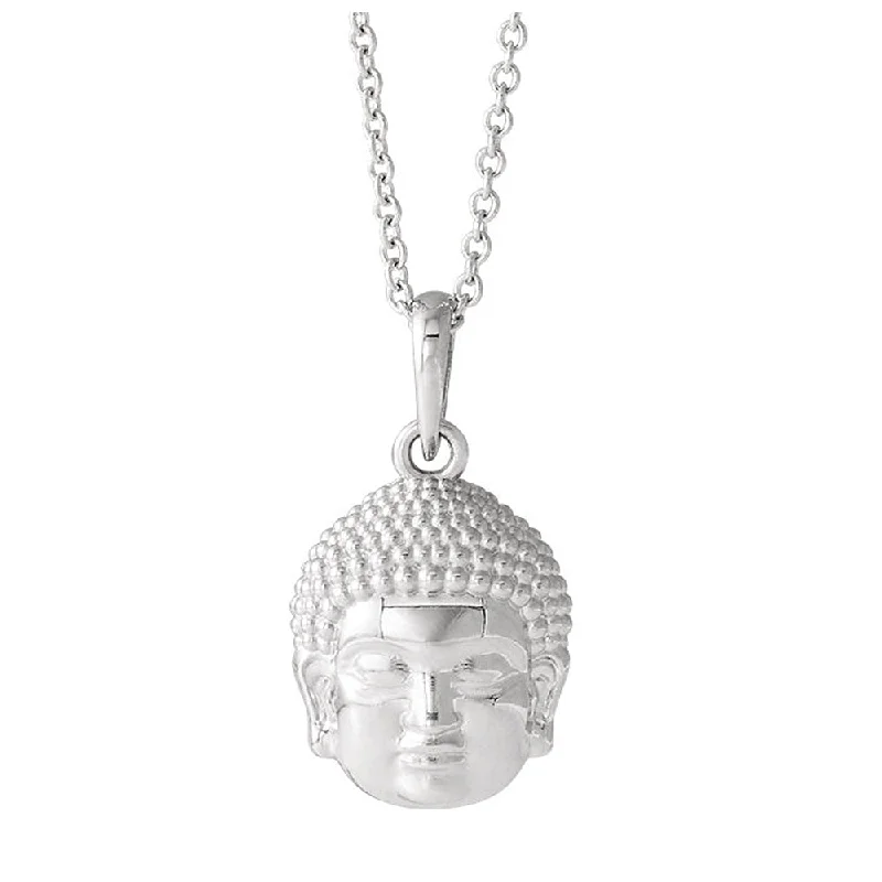 Ladies necklaces minimalist design -Sterling Silver Small 2D Buddha Necklace, 16-18 Inch