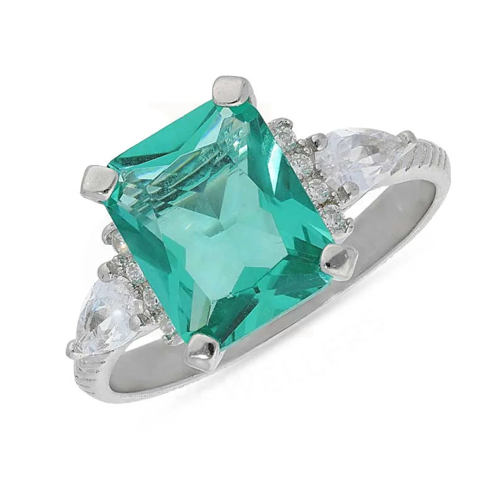 ladies-white-gold-rings-Sterling Silver 925 Green Solitaire Ring - FKJRNSL2273