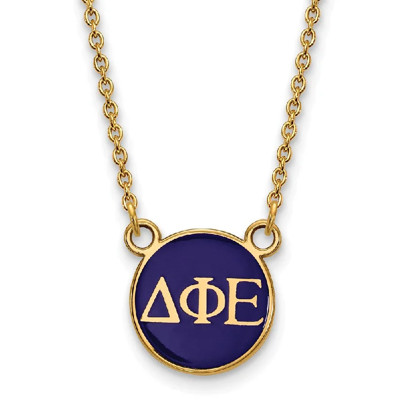 Ladies necklaces with lepidolite -14K Plated Silver Delta Phi Epsilon Small Enamel Letters Disc Necklace