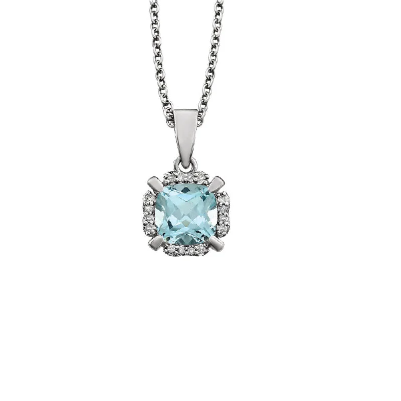 Ladies necklaces lightweight strands -Cushion Sky Blue Topaz & Diamond Necklace in 14k White Gold, 18 Inch