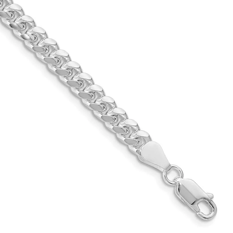 Ladies bracelets for surgeons -Sterling Silver Rhodium-plated 5mm Domed w/ Side D/C Curb Chain Bracelet