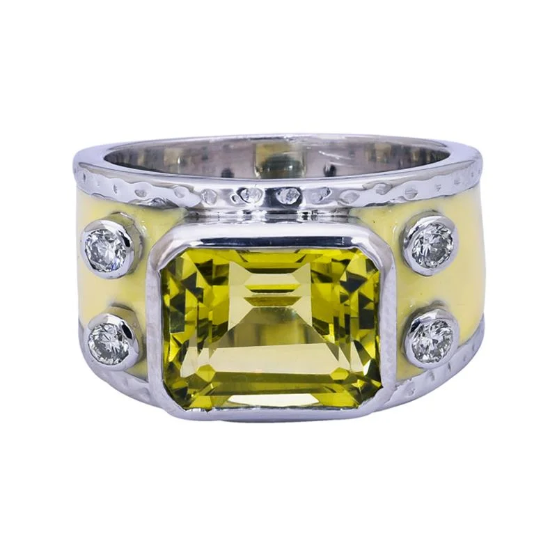 ladies-radiant-cut-rings-Ring- Lemon Quartz and Diamond (Enamel)  (255GS)