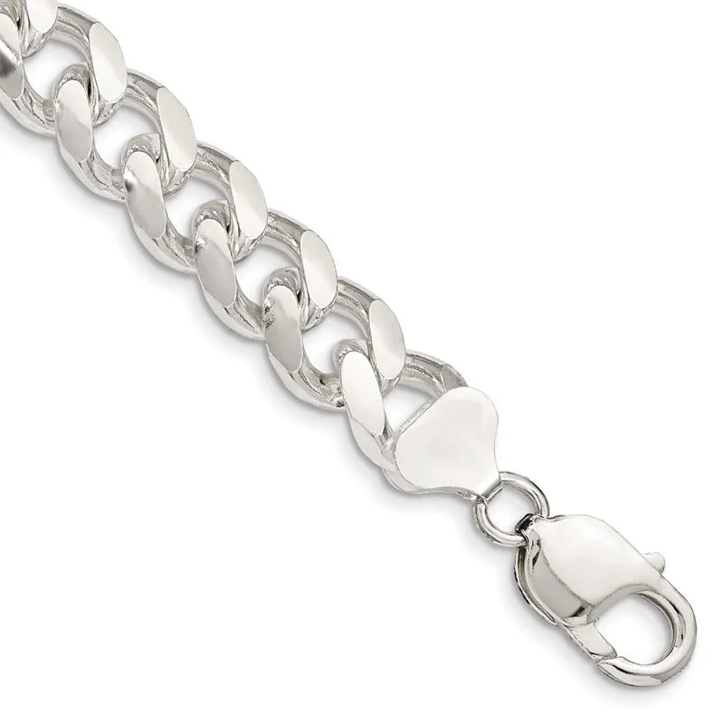 Ladies bracelets wavy shapes -Sterling Silver 10.5mm Domed w/ Side D/C Curb Chain Bracelet