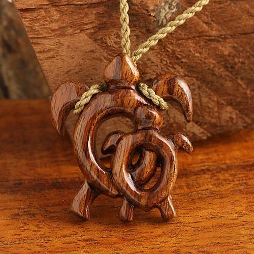 Ladies necklaces trendy chains -Hawaiian Koa Wood Baby Mom Honu(Turtle) Necklace