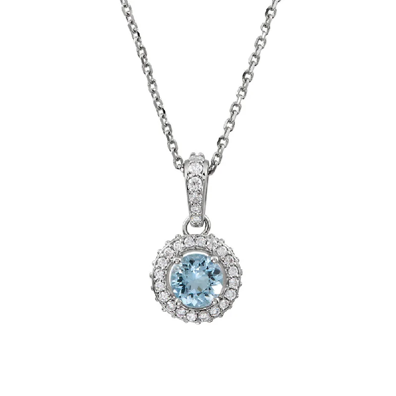 Ladies necklaces for photographers -Aquamarine & 1/4 Ctw Diamond Entourage 14k White Gold Necklace, 18 In