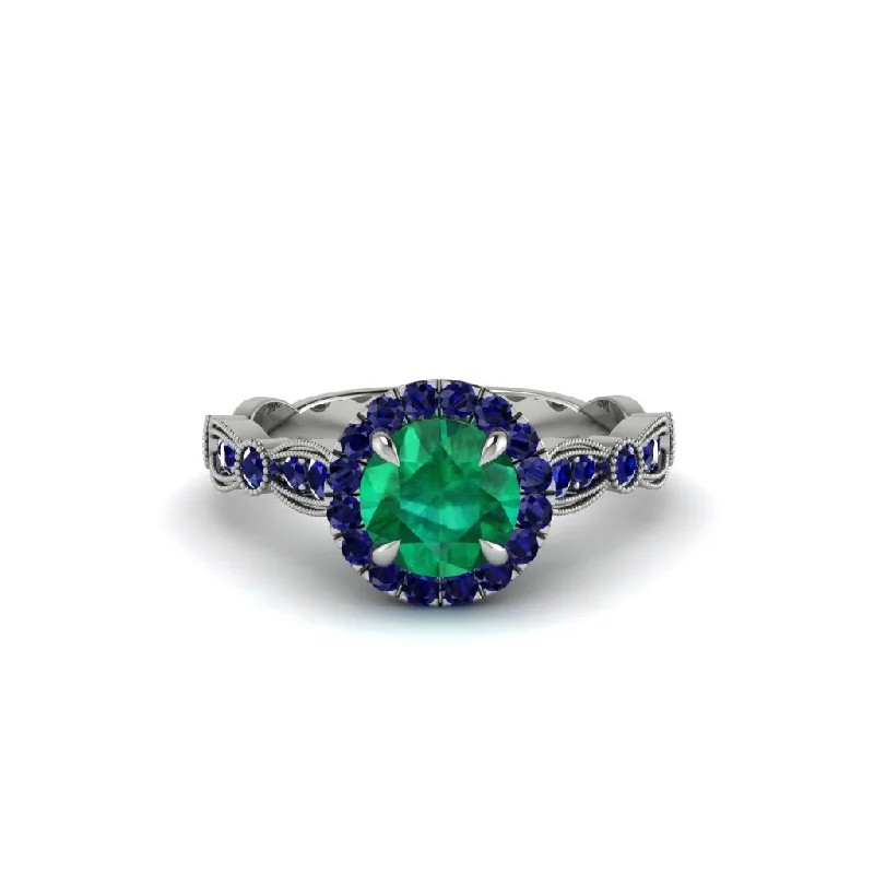 engagement-heart-rose-gold-ring-Round Cut Emerald Radiant Eternity Engagement Ring - Kamryn No. 66