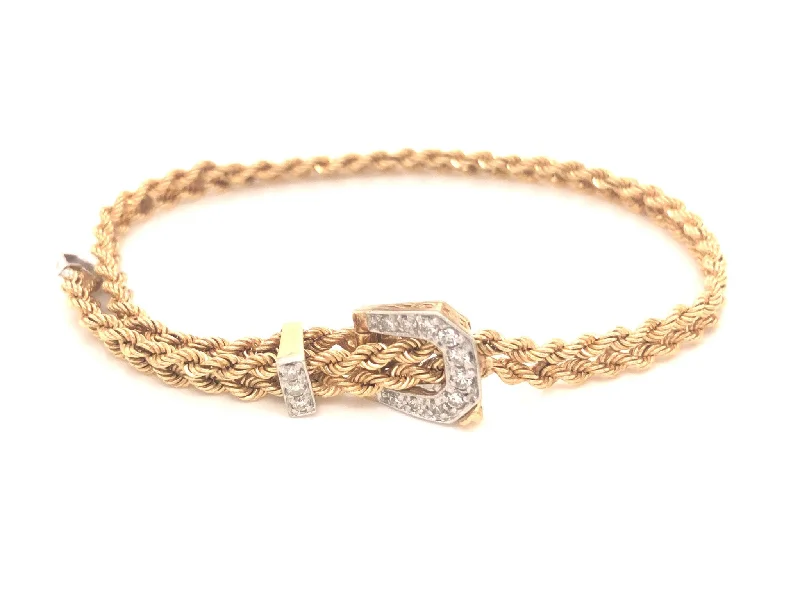 Ladies bracelets edgy strands -Vintage Diamond Belt Double Rope Bracelet in 14k Yellow Gold SM