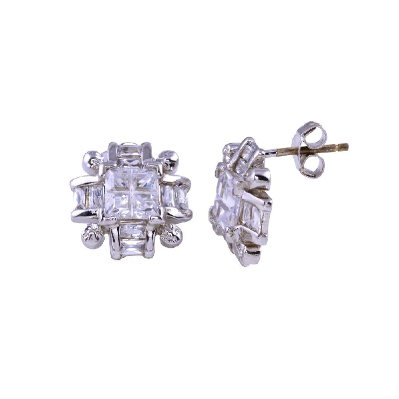 ladies-birthstone-diamond-earrings-Final Price-Rhodium Plated 925 Sterling Silver Cross DC Clear CZ Stud Earring - STEM059