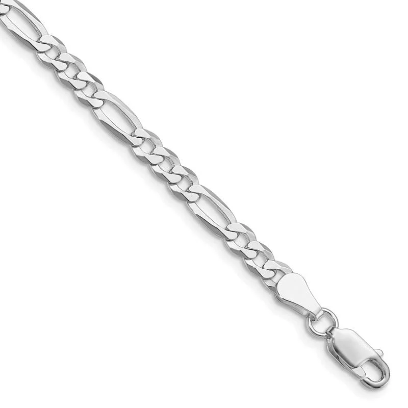 Ladies bracelets for inventors -Sterling Silver Rhodium-plated 4.5mm Lightweight Flat Figaro Chain Bracelet