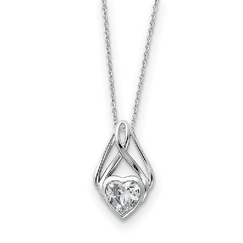 Ladies necklaces bohemian vibes -Rhodium Sterling Silver & CZ Wrapped Around My Heart Necklace, 18 Inch