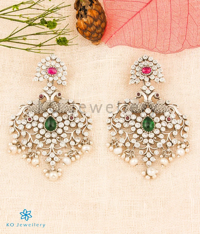 ladies-birthstone-diamond-earrings-The Mayuraka Silver Peacock Earrings (Oxidised)