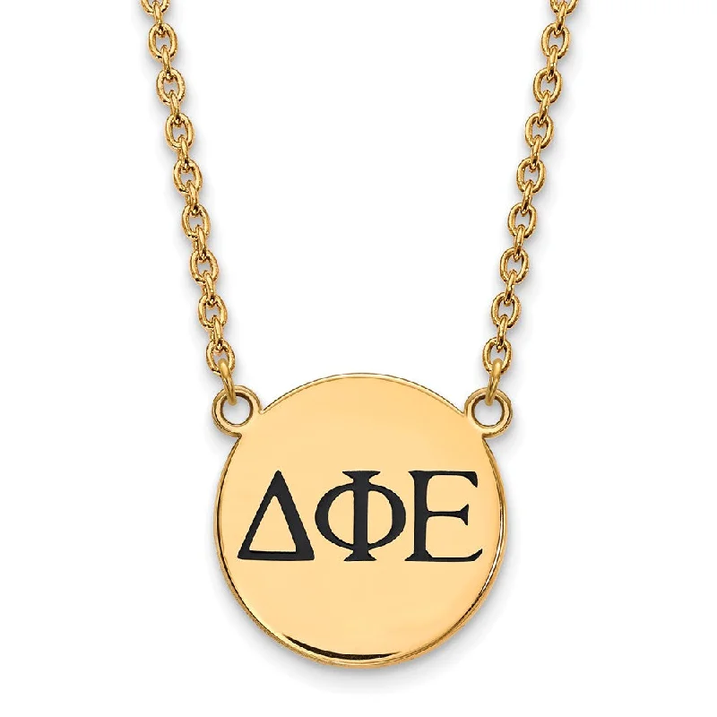 Ladies necklaces with turtle pendants -14K Plated Silver Delta Phi Epsilon Lg Enamel Greek Letters Necklace