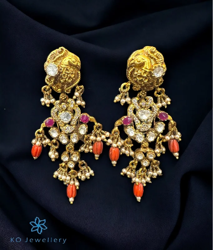 ladies-heart-silver-earrings-The Rangana Silver Peacock Kundan Earrings