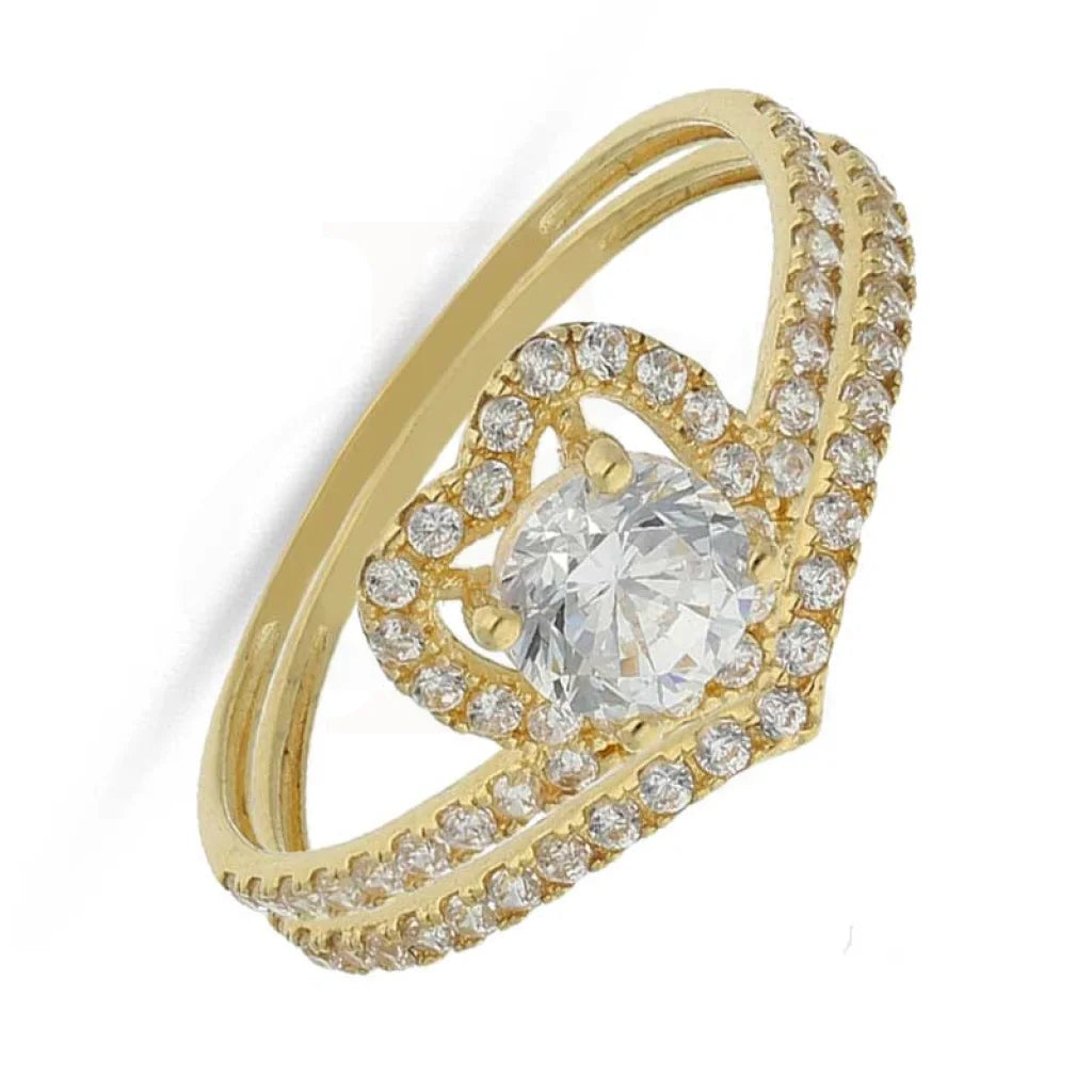 ladies-cushion-cut-diamond-rings-Gold Heart With Solitaire Twins Ring 18KT - FKJRN18K3780