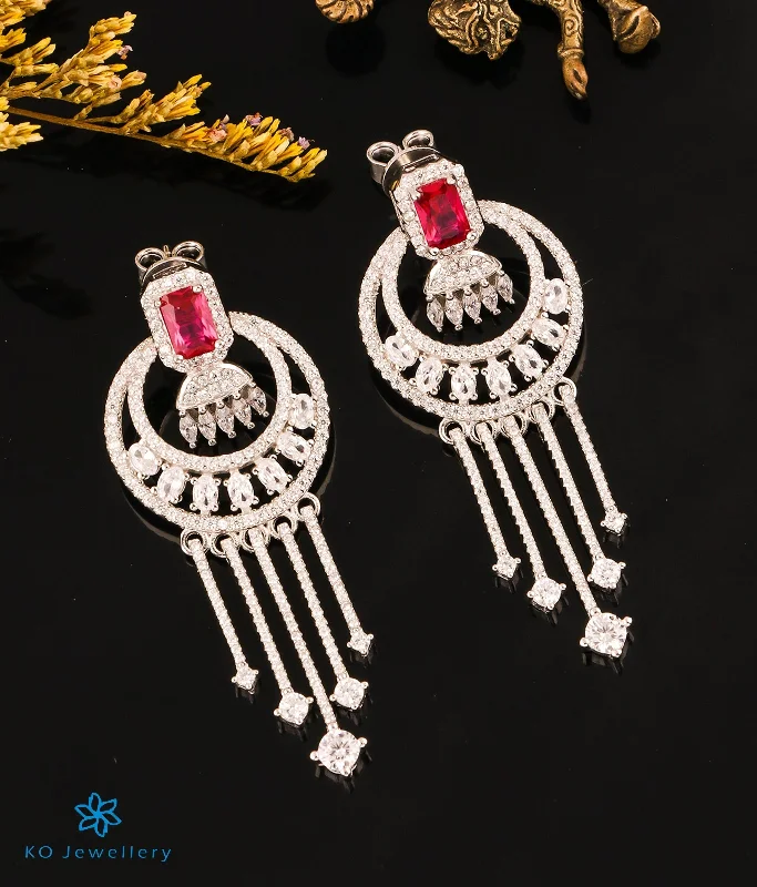 ladies-rustic-diamond-earrings-The Magnificient Sparkle Cocktail Silver Earrings (Red)