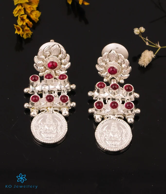 ladies-charm-diamond-earrings-The Paramaa Antique Silver Lakshmi Coin Earrings (Bright Silver)