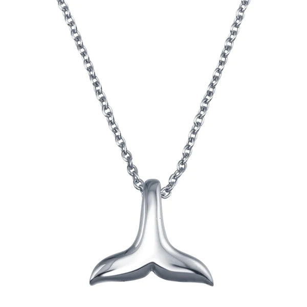 Ladies necklaces with dragon pendants -Silver 925 Rhodium Plated Whale Tail Pendant Necklace