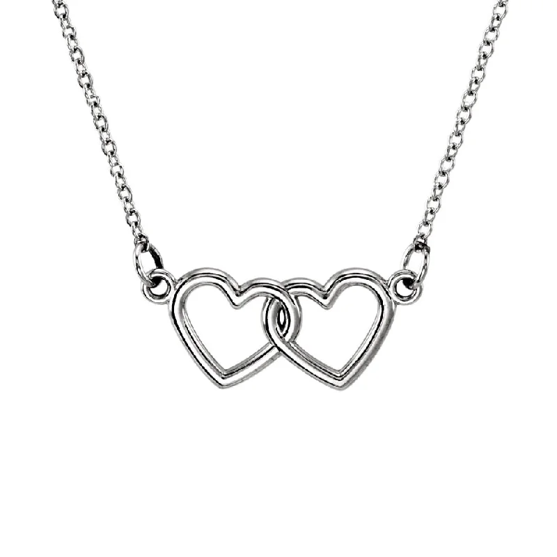 Ladies necklaces with apatite -Tiny Double Heart Necklace in 14k White Gold, 18 Inch