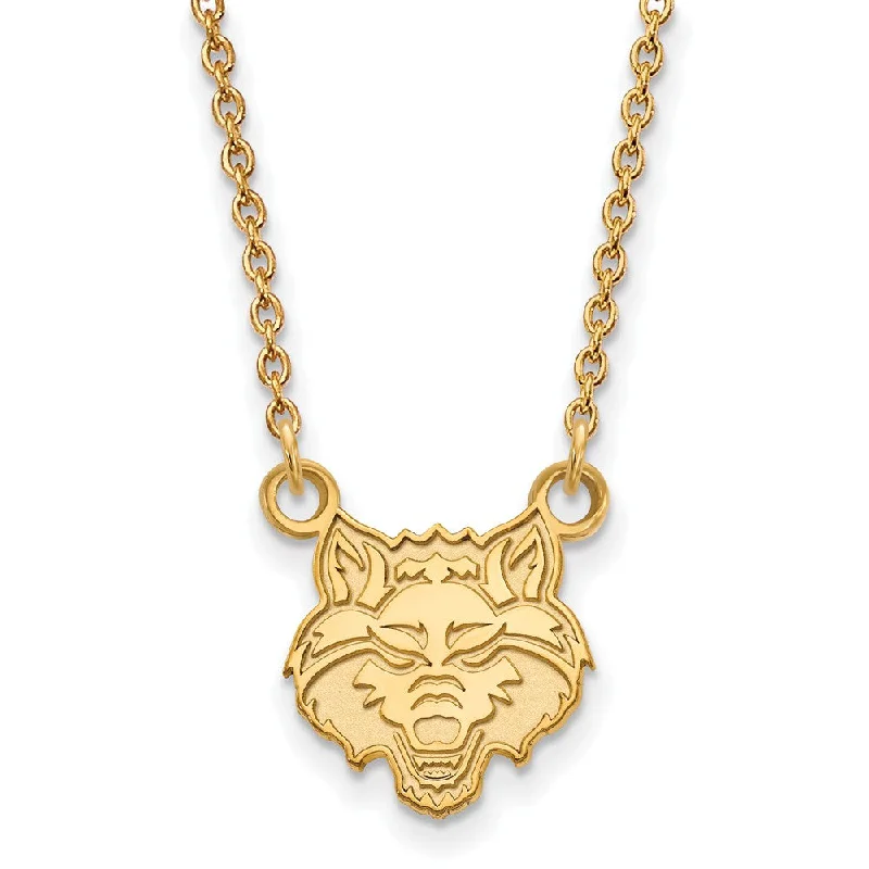 Ladies necklaces sleek chains -14k Gold Plated Silver Arkansas State Small Pendant Necklace