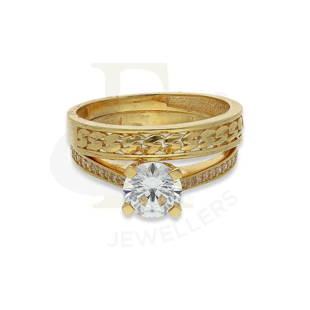 ladies-unique-gold-rings-Gold Round Shaped Swarovski Solitaire Twin Ring in 18KT - FKJRN18K2663