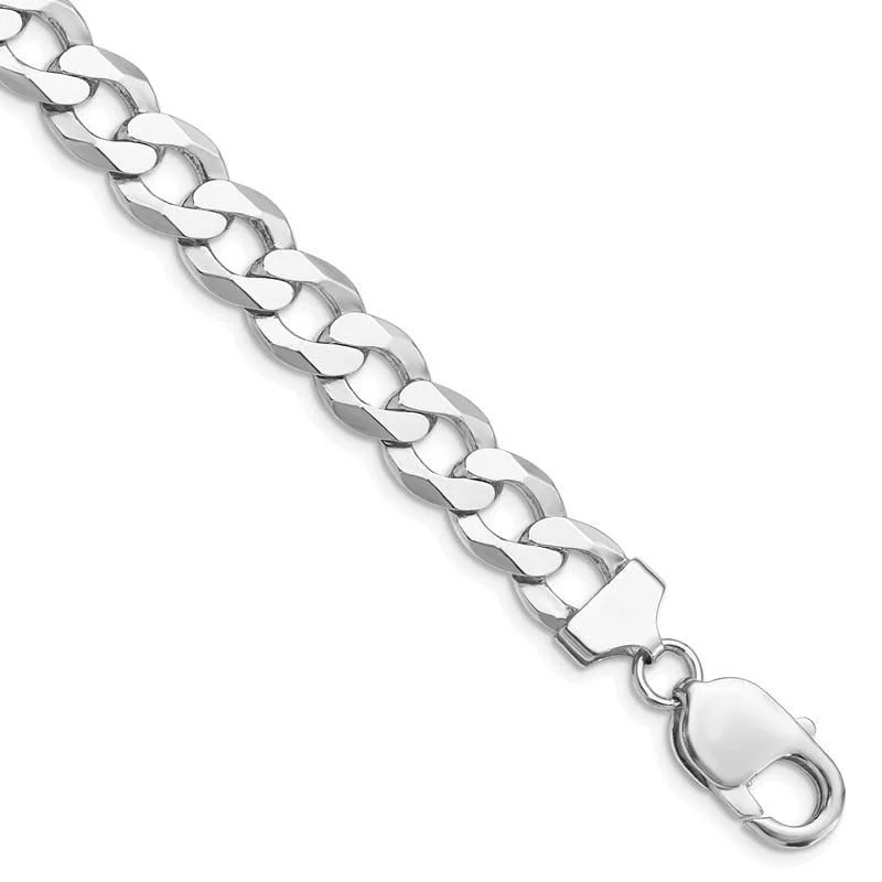 Ladies bracelets with gray shungite -Sterling Silver Rhodium-plated 9.75mm Flat Curb Chain Bracelet