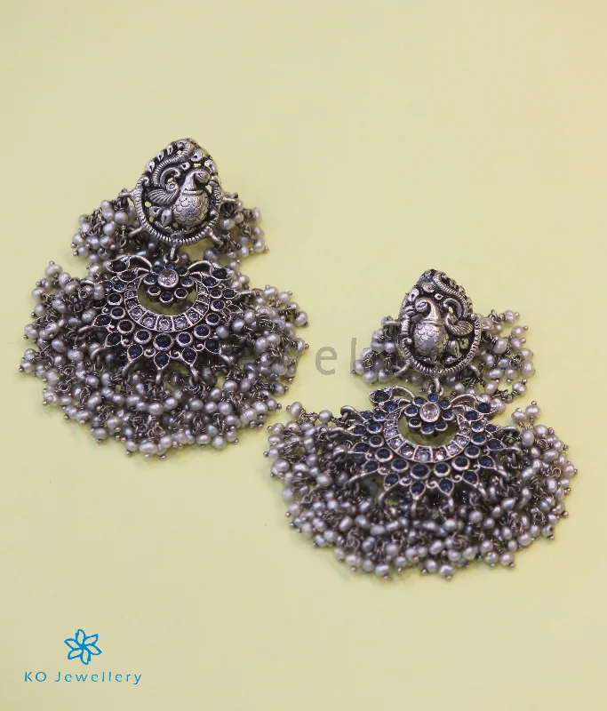 ladies-rose-gold-dangle-earrings-The Ubhaya Silver Peacock Earrings (Oxidised)