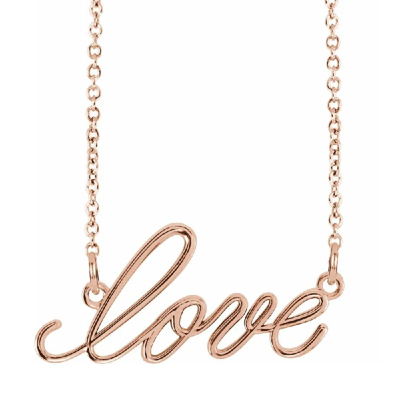 Ladies necklaces with emeralds -14K Yellow, White or Rose Gold Small Love Script Necklace, 16 Inch