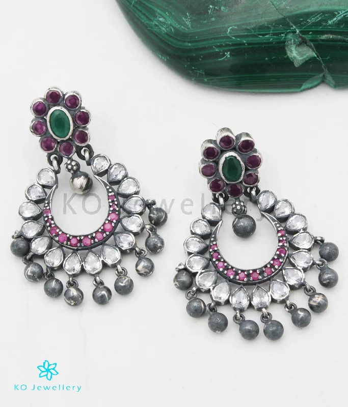 ladies-modern-diamond-earrings-The Padmavat Silver Chand Bali Earrings (White/Oxidised)