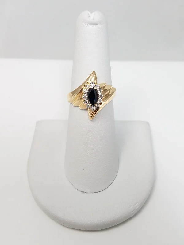 ladies-sapphire-solitaire-rings-Natural Sapphire + Diamond 10k Yellow Gold Ring