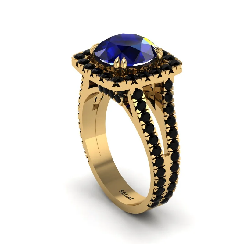 engagement-elegant-pearl-ring-Sapphire Pave Split Shank Engagement Ring - Averie No. 43