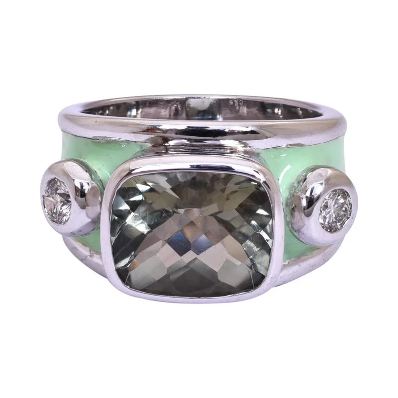 ladies-name-diamond-rings-Ring- Green Quartz and Diamond (Enamel)  (255JS)