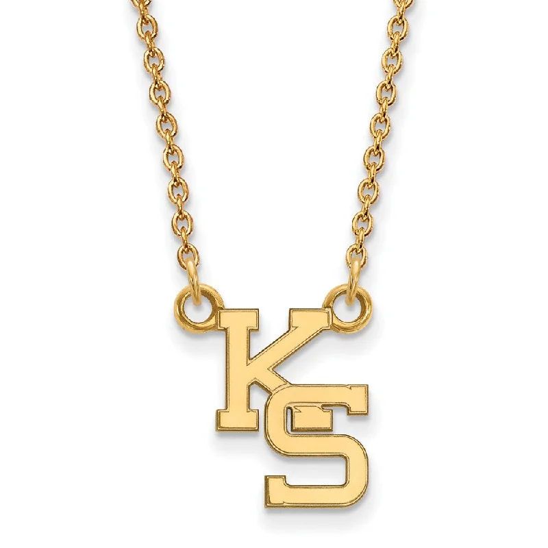 Ladies necklaces satin finish -14k Yellow Gold Kansas State Small Pendant Necklace