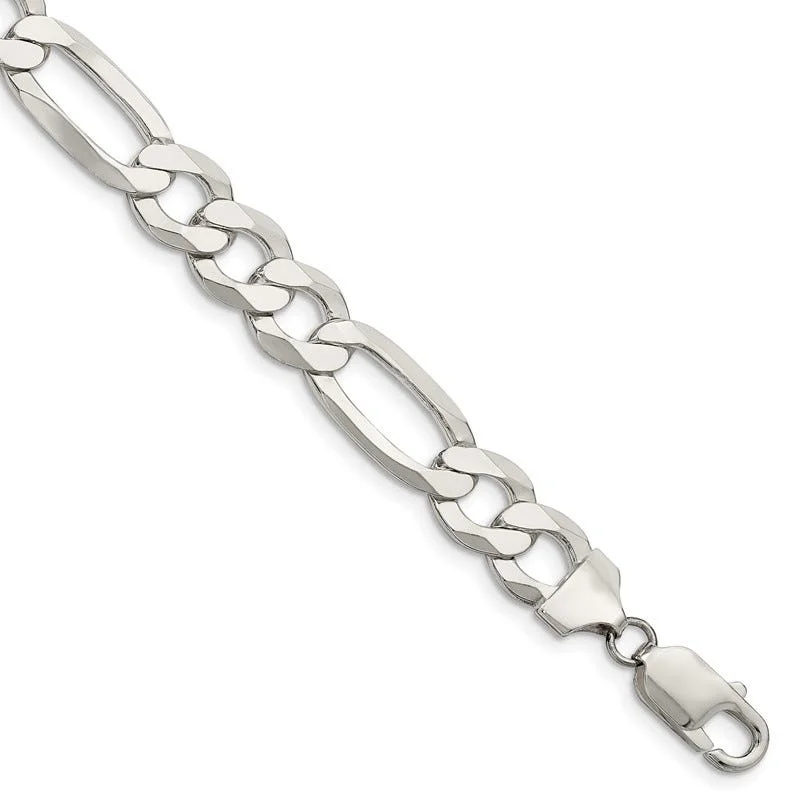 Ladies bracelets fancy bands -Sterling Silver 9.5mm Lightweight Flat Figaro Chain Bracelet