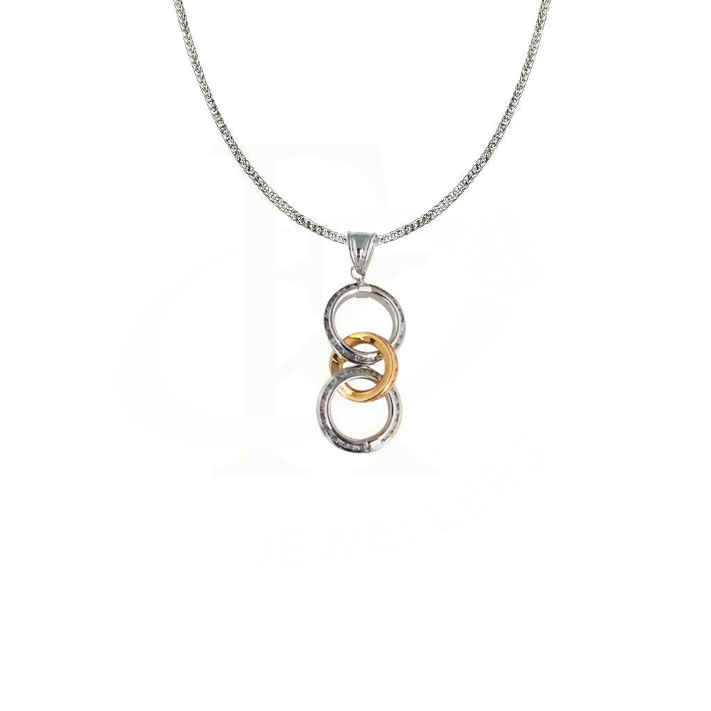 ladies-platinum-three-stone-rings-White Gold Necklace (Chain with Rings Pendant) 18KT - FKJNKL1851