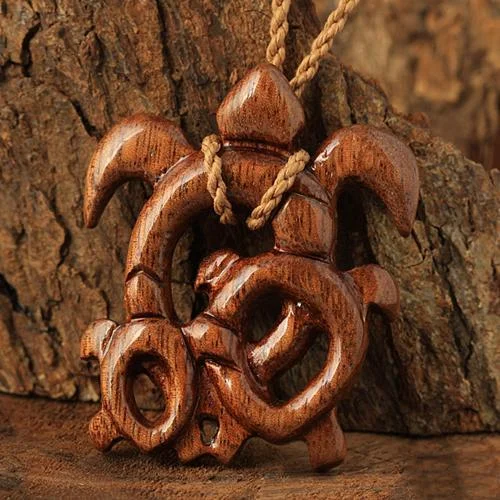 Ladies necklaces for visionaries -Koa Wood Baby Mom Honu(Hawaiian Turtle) Necklace