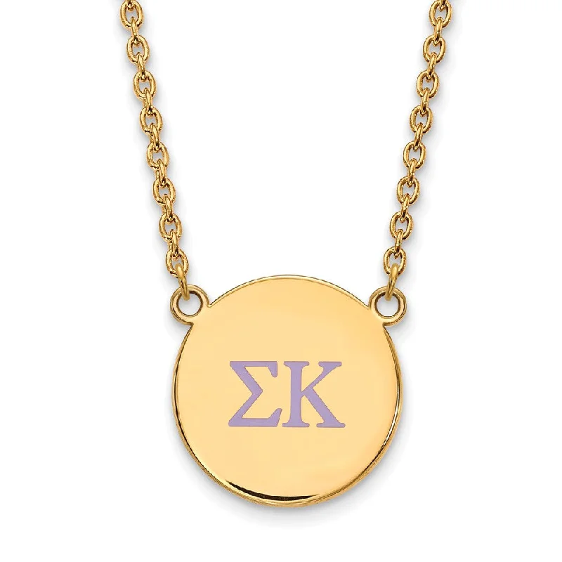 Ladies necklaces stylish strands -14K Plated Silver Sigma Kappa Large Pink Enamel Greek Necklace