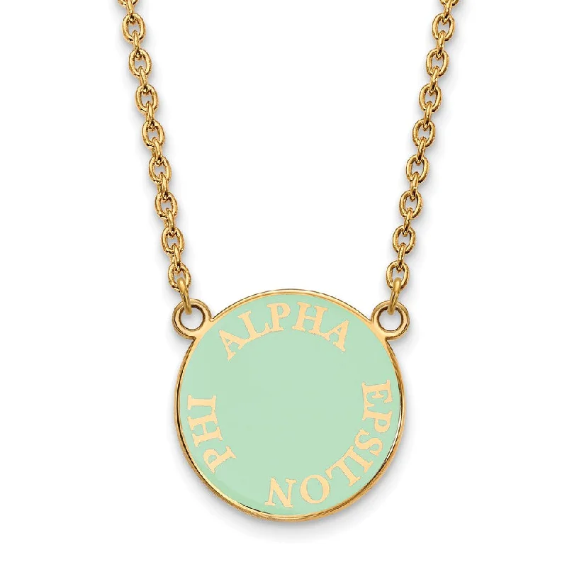 Ladies necklaces with chrysocolla -14K Plated Silver Alpha Epsilon Phi Small Enamel Disc Necklace