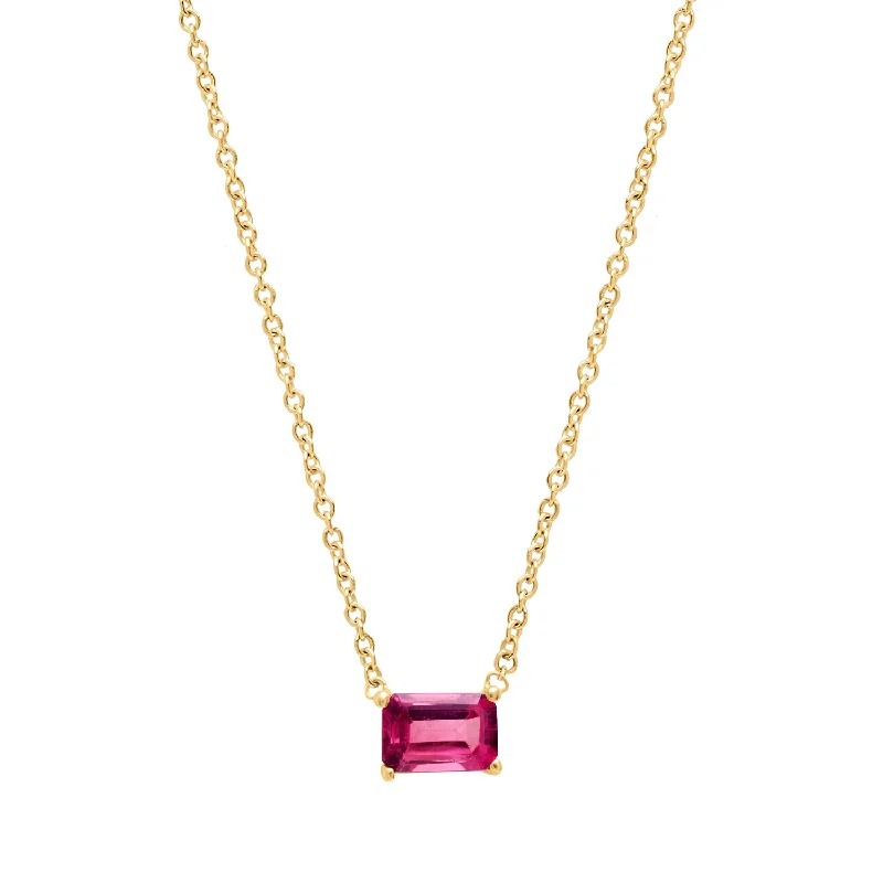 Ladies necklaces trendy fashion -Pink Topaz Emerald cut necklace