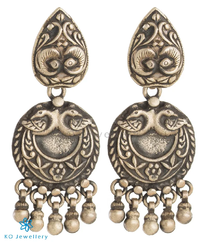 ladies-flower-silver-earrings-The Vama Silver Peacock Earrings