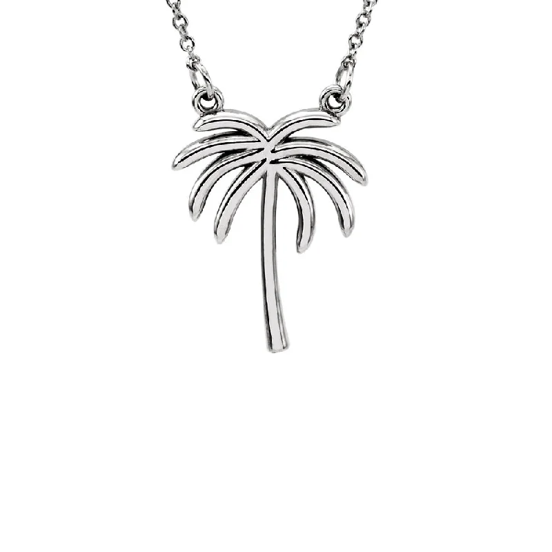 Ladies necklaces for painters -Polished Palm Tree Necklace in 14k White Gold, 16 Inch