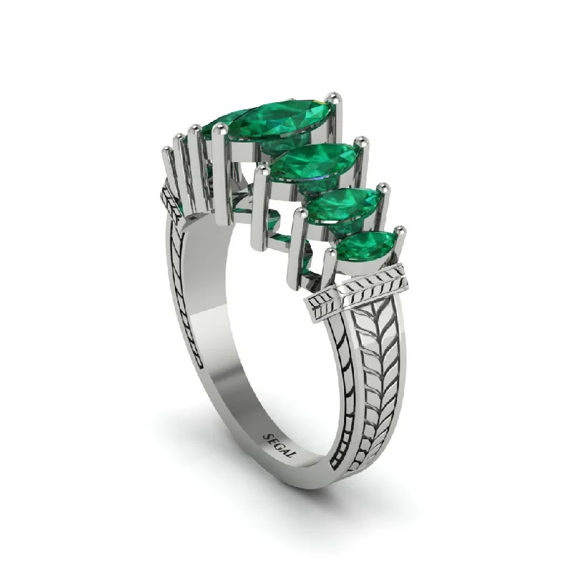 engagement-emerald-vintage-ring-Marquise-Cut Emerald Cascade Engagement Ring - Regina No. 6