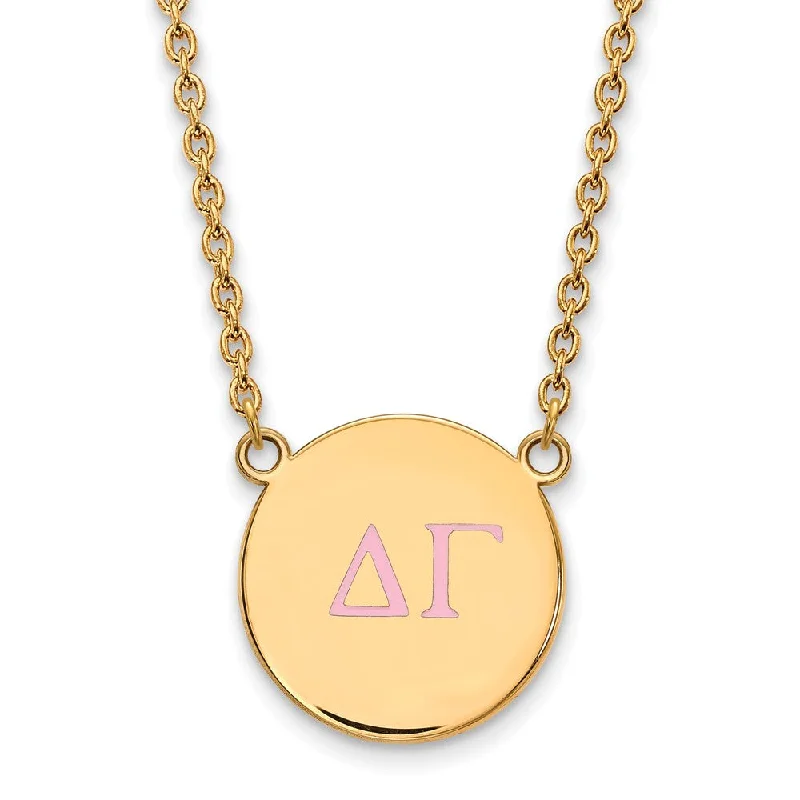 Ladies necklaces bold strands -14K Plated Silver Delta Gamma Large Pink Enamel Greek Necklace